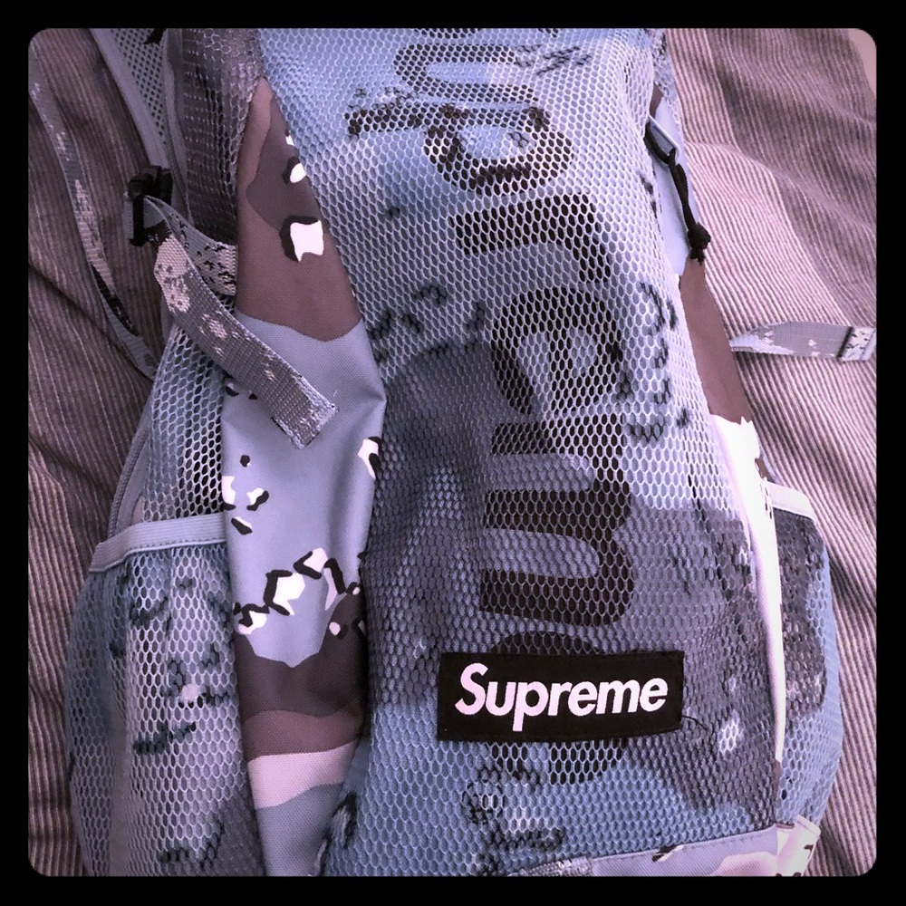 Blue chocolate chip camo backpack